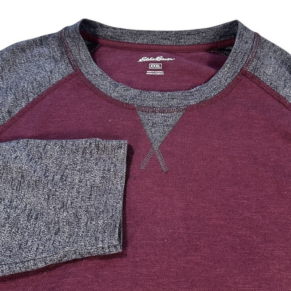 Eddie Bauer Mens XXXL Raglan Long Sleeve Tee Burgundy Charcoal‎ Grey EMT2652S